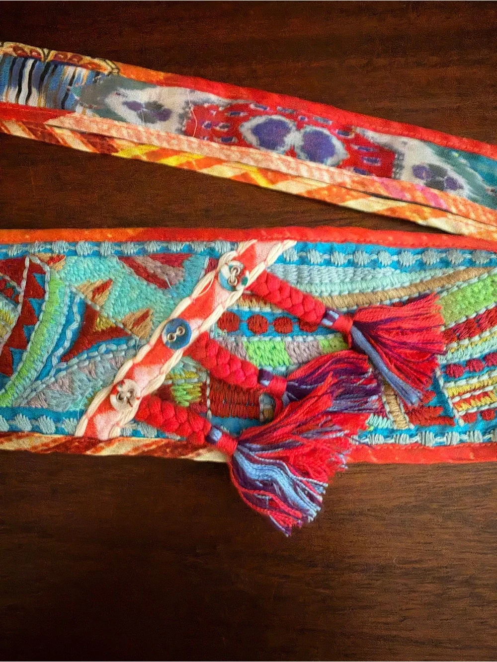 Johnny Was Colorful Boho Embroidered Obi Belt with Tassels